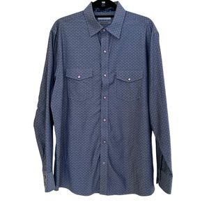Johnston & Murphy Blue Dobby Weave Snap Front Slim Fit Shirt L